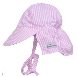 ORIGINAL FLAP HAPPY Girl XXL 3T Pink Seersucker Stripe Summer Sun Hat UPF 50+